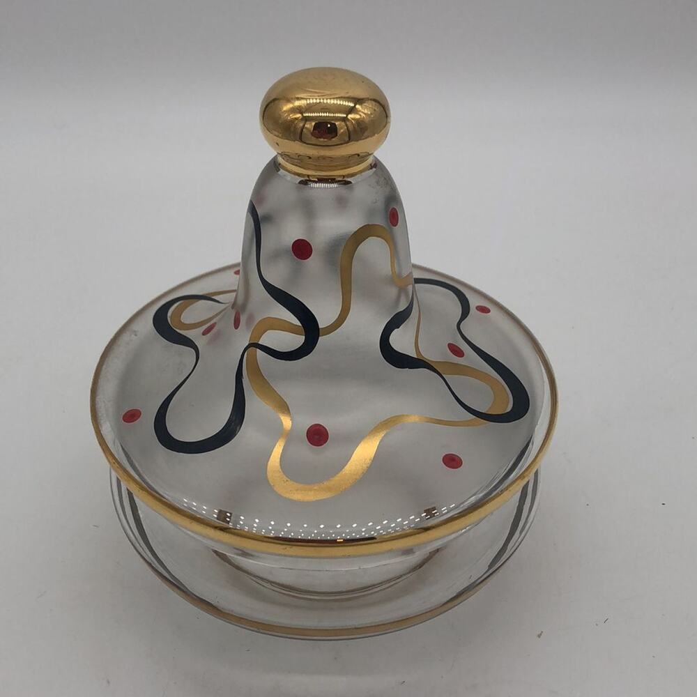 Vintage Art Deco Lidded Candy Dish Hand-painted Gold Blue 7.5"H